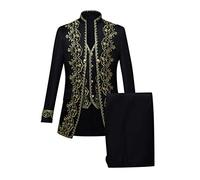 vejtmcc Steampunk Ensemble 3 pièces pour homme - Veste frack gothique - Pantalon de costume - Jupe de marche médiévale - Manteau de court, Renaissance vintage, punk, costume d'Halloween, carnaval,