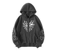 vejtmcc Sweat à capuche avec fermeture éclair pour hommes, sweat graphique surdimensionné, sweat à capuche punk harajuku d'extérieur streetwear vintage veste manteau, veste à capuche surdimensionnée