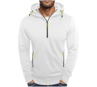 vejtmcc Sweat à capuche zippé pour homme - Pull de travail surdimensionné - Couleur unie - Veste de survêtement - Sweat à capuche - Vêtement d'hiver - Veste à capuche, Blanc., L