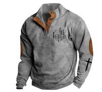 vejtmcc Sweat-shirt de sport pour hommes, drapeau des États-Unis imprimé pull à col roulé avec boutons, pull long avec fermeture éclair hiver décontracté chaud extérieur sweat-shirt streetwear coupe