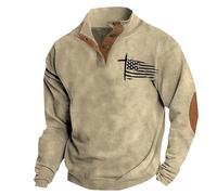 vejtmcc Sweat-shirt de sport pour hommes, drapeau des États-Unis imprimé pull à col roulé avec boutons, pull long avec fermeture éclair hiver décontracté chaud extérieur sweat-shirt streetwear coupe