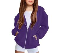 vejtmcc Veste de survêtement pour fille - Veste à capuche avec poches - Veste demi-saison - Veste d'extérieur - Veste bomber - Fermeture éclair - Manches longues - Veste de baseball, violet foncé, 3-4