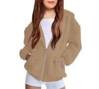 vejtmcc Veste de survêtement pour fille - Veste à capuche avec poches - Veste demi-saison - Veste d'extérieur - Veste bomber - Fermeture éclair - Manches longues - Veste de baseball, kaki, 4-5 ans