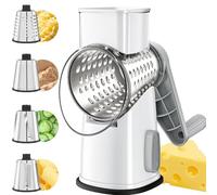 VEKAYA Râpe à fromage, râpe à fromage, manivelle manuelle, 4 lames interchangeables, râpe à fromage, trancheuse à légumes, base d'aspiration antidérapante, râpe rotative facile à nettoyer avec poignée