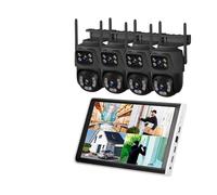 VEKELETE Caméra IP WiFi 6MP à Double Objectif, kit NVR 8 canaux, système de sécurité Domestique, enregistreur vidéo de Surveillance, écran LCD 10,1 Pouces(2T,10.1INCH and 4 CAM_US Plug)
