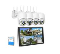 VEKELETE Kit de Surveillance Smart 10,1 Pouces 3MP, système de caméra de sécurité extérieure PTZ IP WiFi, kit NVR 8 canaux, Ensemble de Surveillance à Domicile(2T,8CH NVR 4 Cams 3MP)