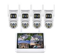 VEKELETE Système de caméra de sécurité 4K 8MP Double Objectif WiFi IP 8 canaux NVR écran LCD 7 Pouces enregistreur vidéo CCTV kit Maison(1T,NVR with4 Cameras)