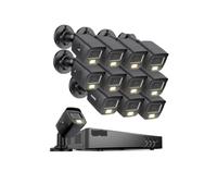 VEKELETE Système de sécurité DVR Filaire 3K 16 canaux, 16 caméras à Double éclairage, kit de Surveillance extérieure avec Vision Nocturne Couleur(12PCS 0TB)