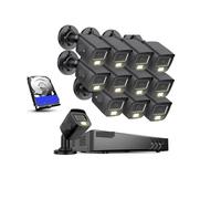 VEKELETE Système de sécurité DVR Filaire 3K 16 canaux, 16 caméras à Double éclairage, kit de Surveillance extérieure avec Vision Nocturne Couleur(12PCS 4TB)