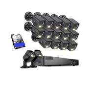 VEKELETE Système de sécurité DVR Filaire 3K 16 canaux, 16 caméras à Double éclairage, kit de Surveillance extérieure avec Vision Nocturne Couleur(16PCS 4TB)