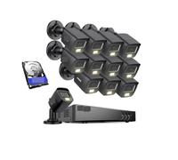 VEKELETE Système de sécurité DVR Filaire 3K 16 canaux, 16 caméras à Double éclairage, kit de Surveillance extérieure avec Vision Nocturne Couleur(12PCS 1TB)