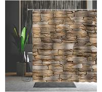 VEKETE Impression 3D Brique Motif Rideaux De Douche Vintage Pierre Brique Mur Polyester Tissu Suspendu Rideau Salle De Bain Rideau,15,L90xH180cm