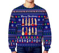 Vekewsap Bad Taste Pull de Noël pour hommes Pull de Noël drôle Pull à motif imprimé 3D T-shirt à manches longues Pull festif Pull de Noël Ugly Pull de Noël D Pull de Noël, bleu, M