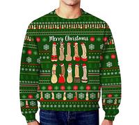 Vekewsap Bad Taste Pull de Noël pour hommes Pull de Noël drôle Pull à motif imprimé 3D T-shirt à manches longues Pull festif Pull de Noël Ugly Pull de Noël D Pull de Noël, vert, M