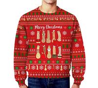Vekewsap Bad Taste Pull de Noël pour hommes Pull de Noël drôle Pull à motif imprimé 3D T-shirt à manches longues Pull festif Pull de Noël Ugly Pull de Noël D Pull de Noël, rouge, M