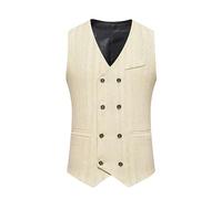 Vekewsap Gilet de costume pour homme à chevrons - Pour mariage, grossesse, bal de fin d'année, business, col en V - Gilet de costume formel - Gilet d'affaires - Gilet traditionnel, beige, S
