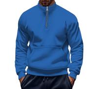 Vekewsap Pull gaufré à manches longues pour homme - Pull d'hiver à manches longues - Avec poches - Baggy Stretch - Avec fermeture éclair 1/4 - Pour l'extérieur, le sport, le combat, les loisirs, bleu