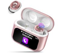 VEKJ Écouteurs sans fil avec écran tactile intelligent, mini écouteurs de sommeil Bluetooth 5.4 avec micro antibruit, 48 heures de lecture, son stéréo Hi-Fi, 5 modes EQ, rose