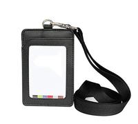 Vektenxi Porte-badge en cuir Étui en cuir avec lanière pour carte de contrôle d'accès de badge d'accès de l'employé Lanyard de permis de travail Noir rentable et durable