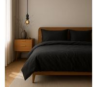 VEL VET HOME Parure de lit 155x220cm 100% Coton Linge de lit 155x220 +1X taie d'oreiller 80x80cm Housse de Couette de Haute qualité avec Fermeture éclair Fabriqué en Europe Le Noir