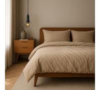 VEL VET HOME Parure de lit 155x220cm 100% Coton Linge de lit 155x220 +1X taie d'oreiller 80x80cm Housse de Couette de Haute qualité avec Fermeture éclair Fabriqué en Europe Beige