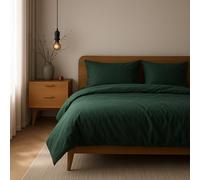 VEL VET HOME Parure de lit 155x220cm 100% Coton Linge de lit 155x220 +1X taie d'oreiller 80x80cm Housse de Couette de Haute qualité avec Fermeture éclair Fabriqué en Europe Vert Foncé