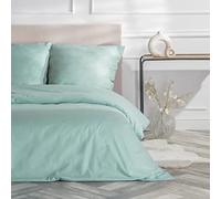 VEL VET HOME VelvetHome Deluxe Parure de lit 155x220cm 100% Coton Linge de lit 155x220 +1X taie d'oreiller 80x80cm Housse de Couette de Haute qualité avec Fermeture éclair Fabriqué en Europe Menthe