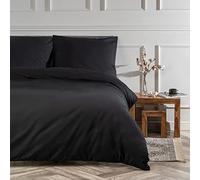 VEL VET HOME VelvetHome Deluxe Parure de lit 155x220cm 100% Coton Linge de lit 155x220 +1X taie d'oreiller 80x80cm Housse de Couette de Haute qualité avec Fermeture éclair Fabriqué en Europe Le Noir