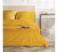 VEL VET HOME VelvetHome Deluxe Parure de lit 155x220cm 100% Coton Linge de lit 155x220 +1X taie d'oreiller 80x80cm Housse de Couette de Haute qualité avec Fermeture éclair Fabriqué en Europe Moutarde