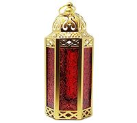 VELA LANTERNS Lanterne marocaine dorée de 26,7 cm pour table ou à suspendre, décorations du Ramadan, décoration d'intérieur, terrasse ou porche, mariages, verre rouge, taille M