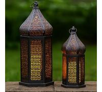 VELA LANTERNS Lot de 2 grandes lanternes marocaines pour décorations de Ramadan, à suspendre, terrasse ou porche, décoration d'intérieur, mariage, noir