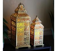 Vela Lanterns Lot de 2 lanternes à bougie style marocain Doré