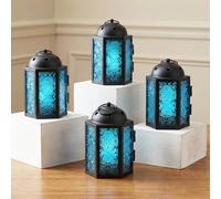 VELA LANTERNS Lot de 4 mini lanternes marocaines pour bougie chauffe-plat - 10,8 cm - Petite lanterne décorative - Métal avec panneaux de verre - Ramadan, mariage