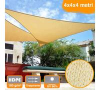 Vela Parasol en tissu 4x4m, auvent de jardin triangulaire en PEHD Beige