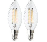 Velamp Ampoule LED à filament, forme torsadée C35, culot Edison E14, 4W (470 lumen équivalent à 40W), Lumière Blanc Chaud 2700K, verre transparent, faisceau diffusé 330° (Lot de 2)