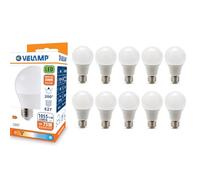 Velamp Ampoule LED, standard A60, culot E27, 12W (1055 lumens équivalent à 75W), lumière blanche chaude 3000K, technologie SMD, faisceau 200 °, pack de 10 ampoules