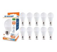Velamp Ampoule LED, standard A60, culot E27, 15W (1520 lumens équivalent à 100W), lumière blanche chaude 3000K, technologie SMD, faisceau 200 °, pack de 10 ampoules