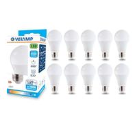 Velamp Ampoule LED, standard A60, culot E27, 15W (1520 lumens équivalent à 100W), lumière blanche froide 6500K, technologie SMD, faisceau 200 °, pack de 10 ampoules