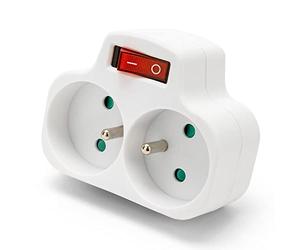 VeLamp Biplite française 2 entrées 2P + T 16A avec Interrupteur ADAT-FR-4 Blanc