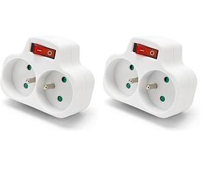 VeLamp Biplite française 2 entrées 2P + T 16A avec Interrupteur ADAT-FR-4 Blanc (Lot de 2)