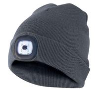 Velamp Bonnet tricoté avec lumière LED frontale - Idéal pour le jogging, le camping, le travail, la marche, etc. - Rechargeable par USB et lavable - Gris foncé