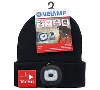 Velamp CAP03 Lighthouse Bonnet à LED Rechargeable par USB, Lumineux 100 Lumen, Taille Unique, Lavable, pour Le Sport et Le Travail, Noir