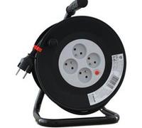 Velamp Rallonge électrique REEL-FR-25 – 25 m, enrouleur, 4 prises 16 A, 3G1,5 mm², noir/rouge