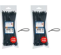 Velamp MG203 100x Attache, Colliers de Serrage en Nylon 6.6, Serre Cables, 200 mm x 2,5 mm, Résistants aux UV et à la Chaleur, Noir, 2,5 x 200 (Lot de 2)