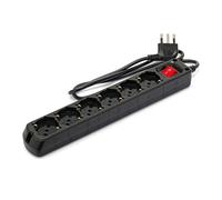 Velamp Multiprise - 6 prises polyvalentes (Schuko + 10/16A) - Grande prise 16 A - Interrupteur lumineux - Couleur noire