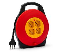 Velamp Rallonge électrique avec enrouleur de câble 10 m - 4 prises polyvalentes (Schuko + 10/16A) - Grande fiche 16 A - Interrupteur de protection - Câble électrique multipolaire 3G Section 1,0 mm²