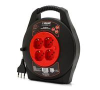 Velamp Rallonge électrique avec enrouleur de câble 10 m - 4 prises polyvalentes (Schuko + 10/16A) - Grande fiche 16 A - Interrupteur de protection - Câble électrique multipolaire 3G Section 1,0 mm²