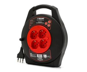 VELAMP - Rallonge électrique de 10 mètres avec enrouleur de câble électrique et prise multiple (4 prises Schuko + 10/16 A), grande fiche 16 A, interrupteur de sécurité - Câble électrique multipolaire