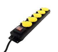 VELAMP ST305-FR - Multiprise avec Interrupteur Imperméable IP44 avec 5 Prises Standards Français 2P+T 16A - Prise pour Chantier CEE7/7, Câble H05RR-F 3G1,5m² - 1,5M, 2 Crochets de Suspension