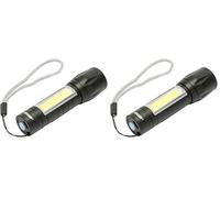 Velamp THOR MAX : Lampe torche rechargeable LED 1W avec fonction zoom et lanterne latérale, Noir (Lot de 2)